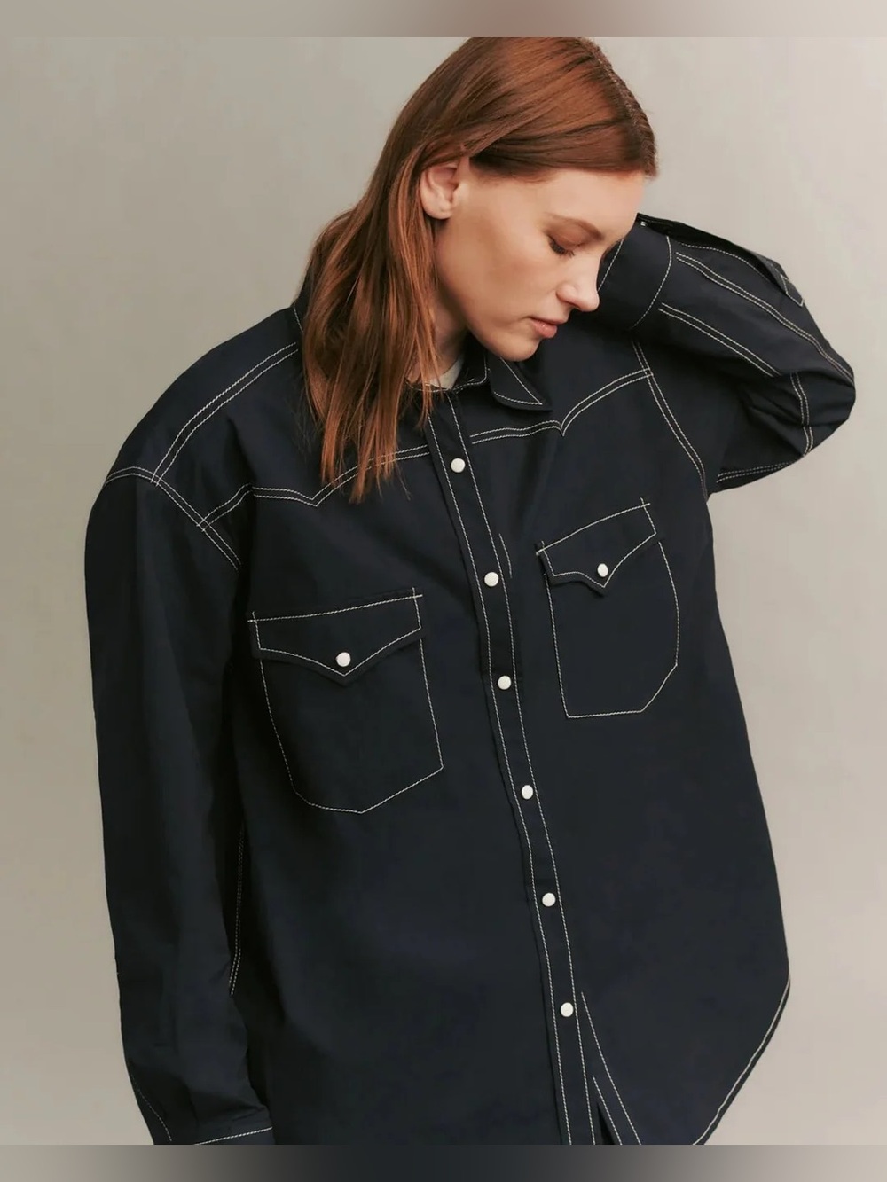 TWP Dutton Oversized Western Shirt Midnight Navy XS/S Workwear Snap Button